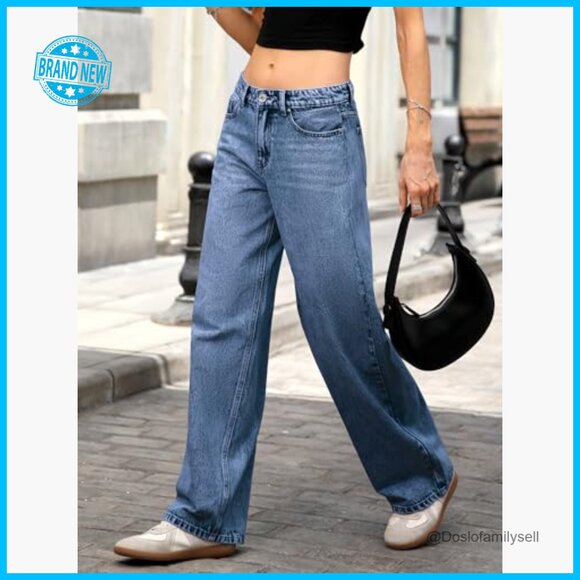 Low Rise Baggy Jeans Stretchy Y2K Wide Leg Boyfriend Straight Denim Pants - Picture 4 of 7